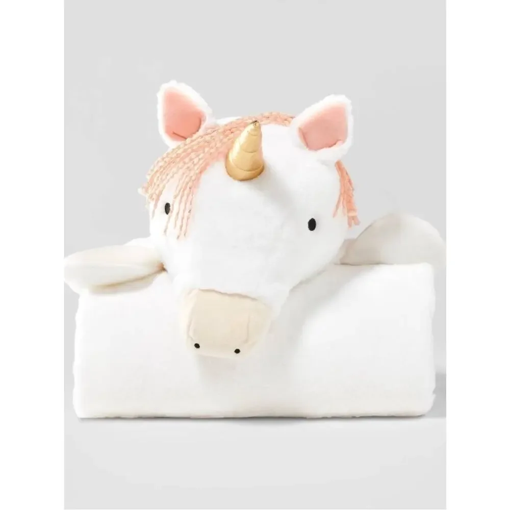 Pillowfort | Plush Unicorn Hooded Blanket - White with Gold Horn